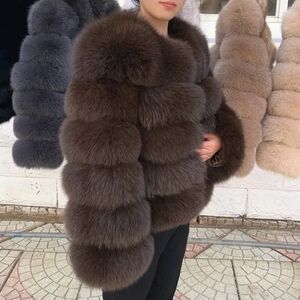 Luxurious Brown Authentic Fox Fur Coat